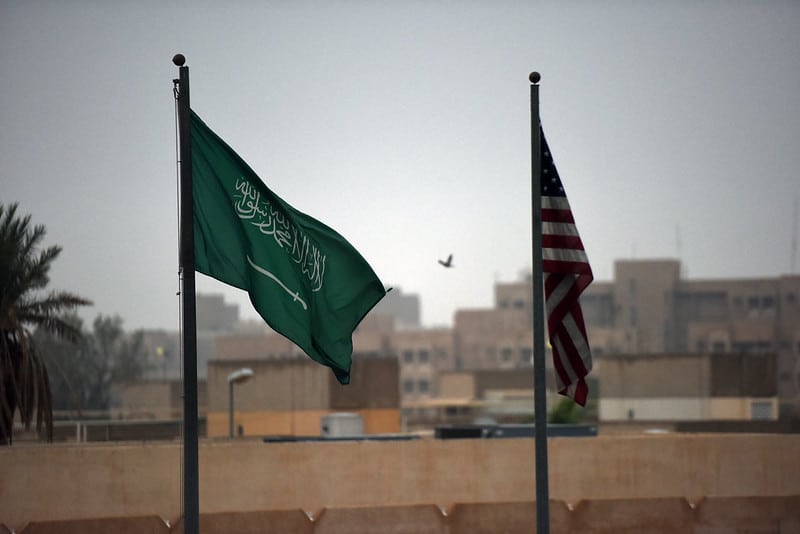 Saudi Arabian Flag Next to U.S. Flag.